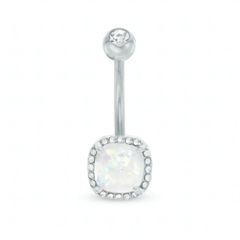 Crystal Frame Belly Button Ring 014G - Opal Acrylic  🆕